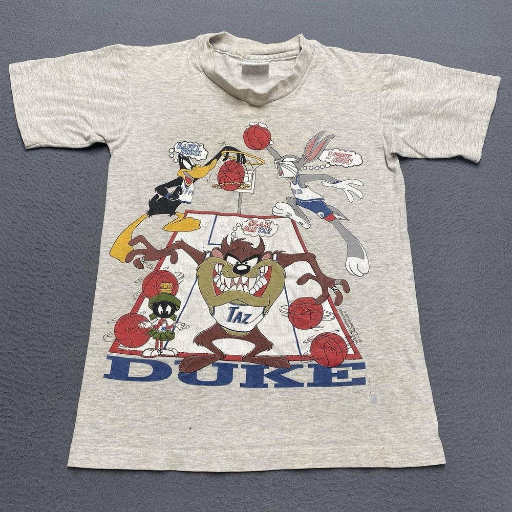 Vintage College Ware Shirt Boys Large Gray Duke Looney Tunes Basketball 1993 90s